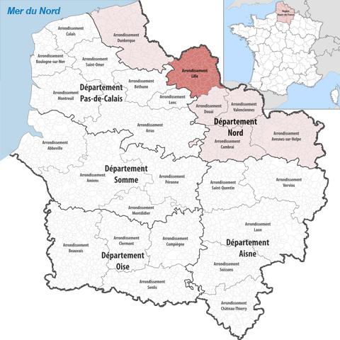 Découpage région, département, arrondissement, commune de France